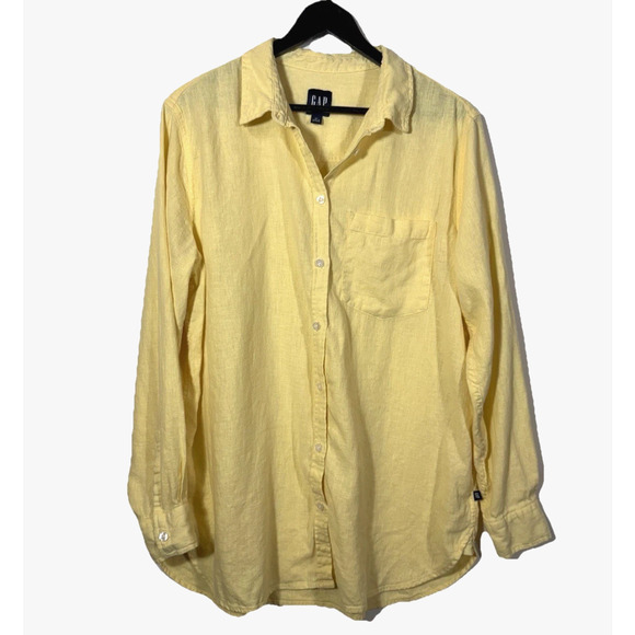 GAP Linen Blend Shirt Button Up Butter Yellow Mens XL Golden Haze Classic Preppy - Picture 1 of 9